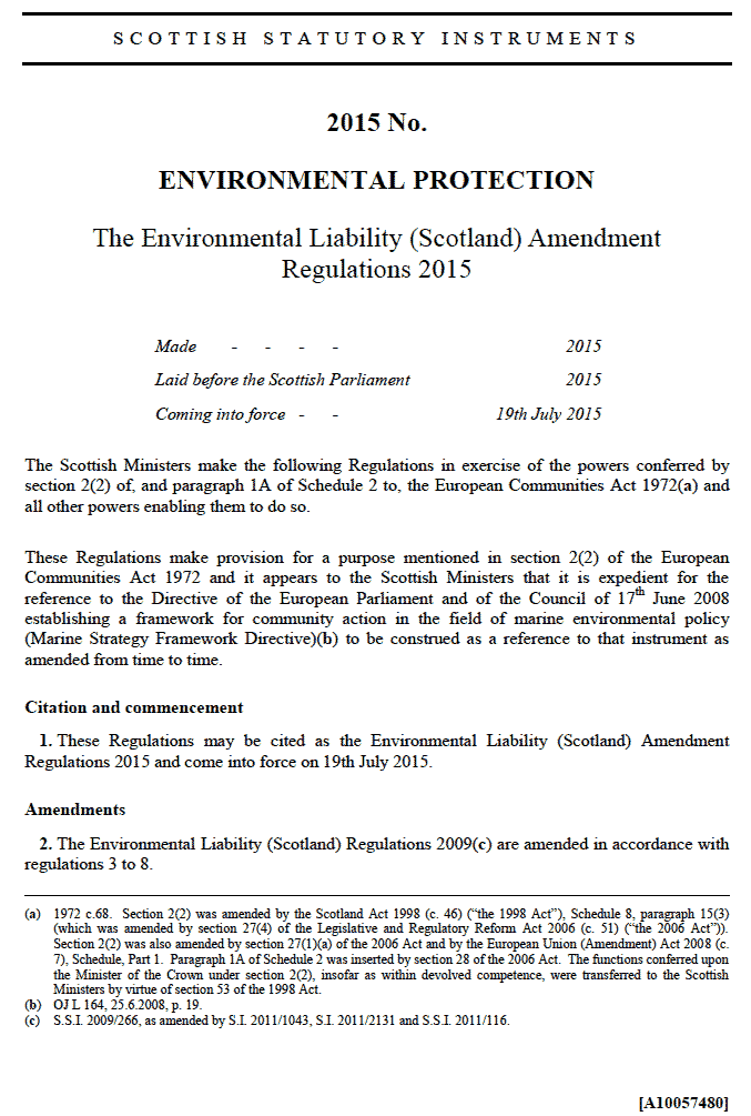 The Environmental Liability (Scotland) Amendment Regulations 2015