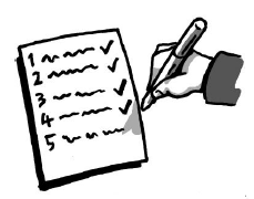 a check-list and a hand holding a pen, ticking off each item