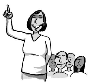 a woman with her hand raised wanting to voice her opinion