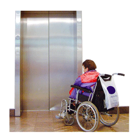 Wheelchair in front of elevator 