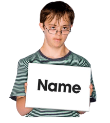 Person holding a name sign