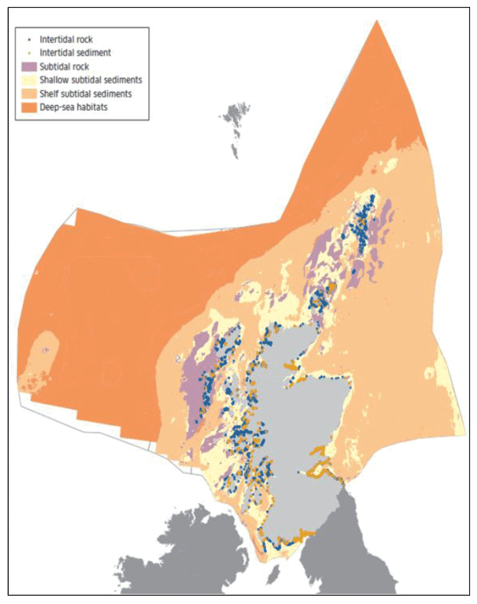 Figure 14: Modelled distribution of broad habitats in Scotland's marine environment