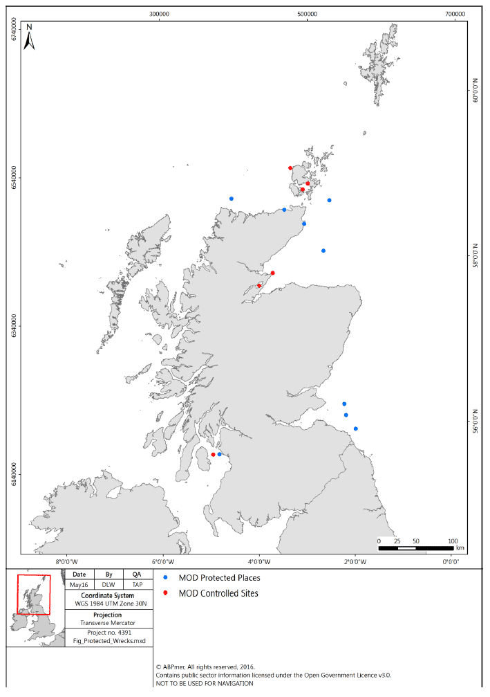 Figure 26: Location of protected wrecks in Scotland