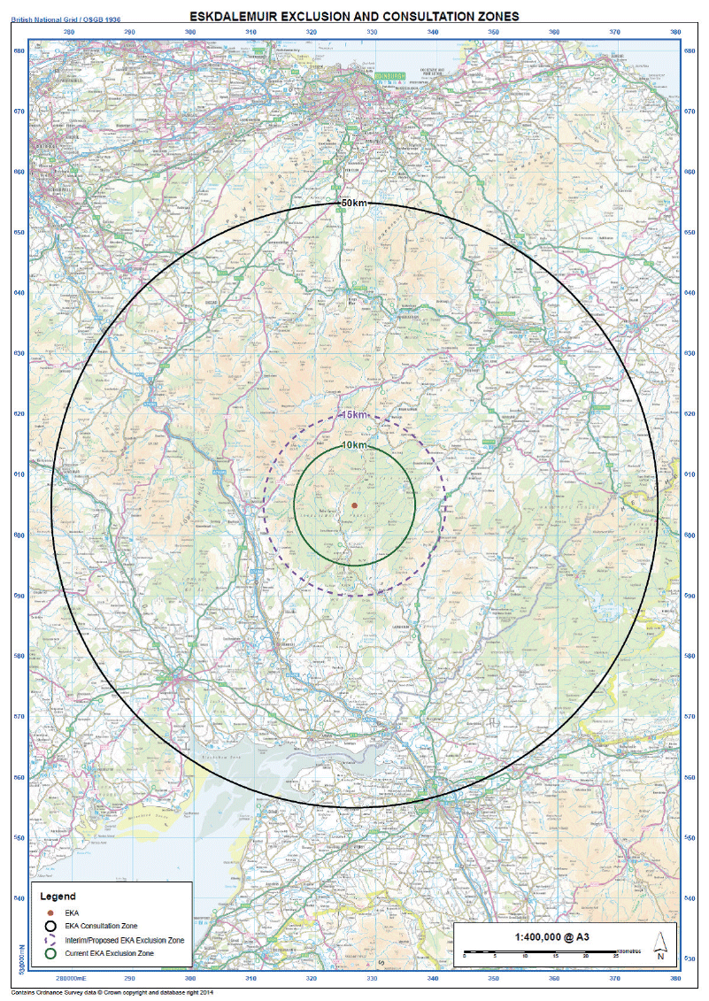 Map showing Eskdalemuir exclusion and consultation zones