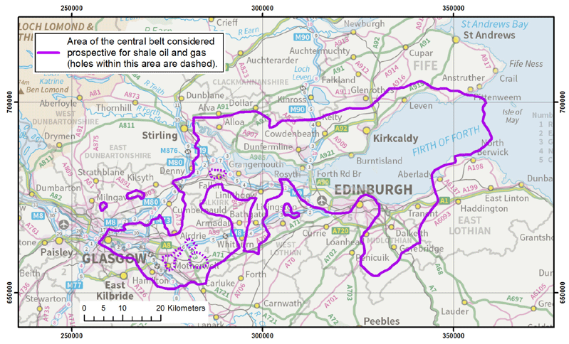 Figure 5: Shale oil and gas resources in the Midland Valley according to the British Geological Survey (BGS) Report.