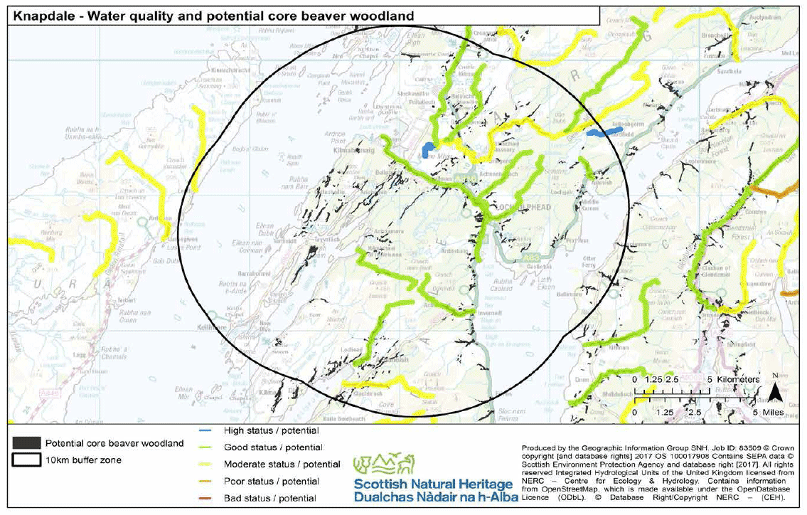 Map 12 - Knapdale water quality and potential core beaver woodland