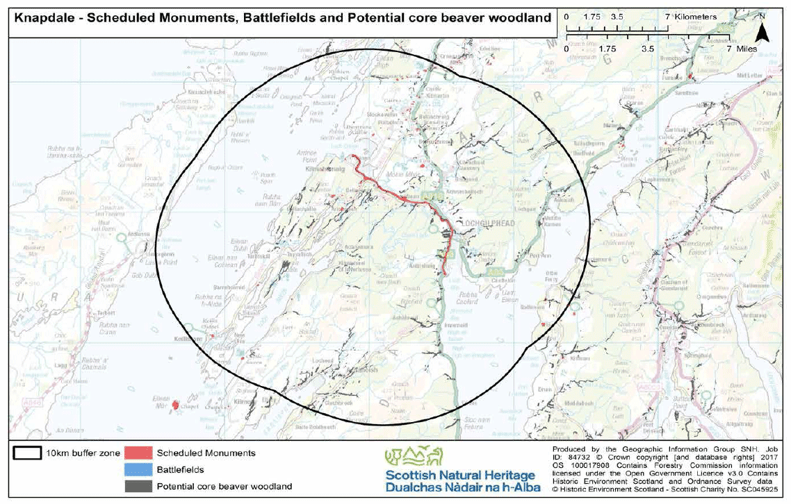 Map 20 - Knapdale Scheduled Monuments, Battlefields and potential core beaver woodland