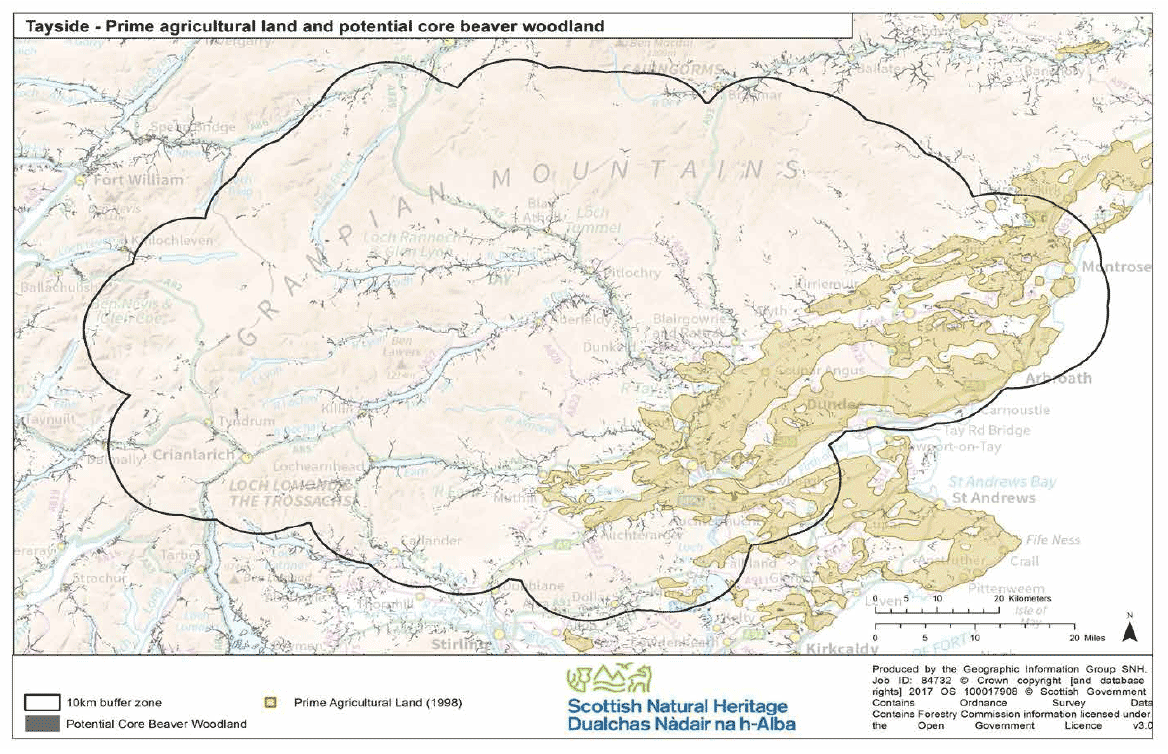 Map 28 - Tayside prime agricultural land and potential core beaver woodland
