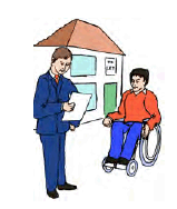 An MP, MSP or Local Councillor talking to a person in a wheelchair