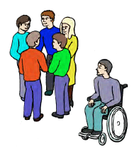 A group discussing something and a person finding it difficult to get involved