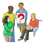A group of people asking a question