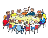 A large group of people having a meeting and voting