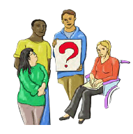 A group of people asking a question