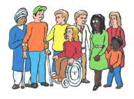 a diverse community standing together