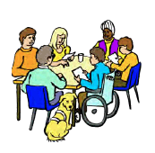 a group gathered around having a meeting