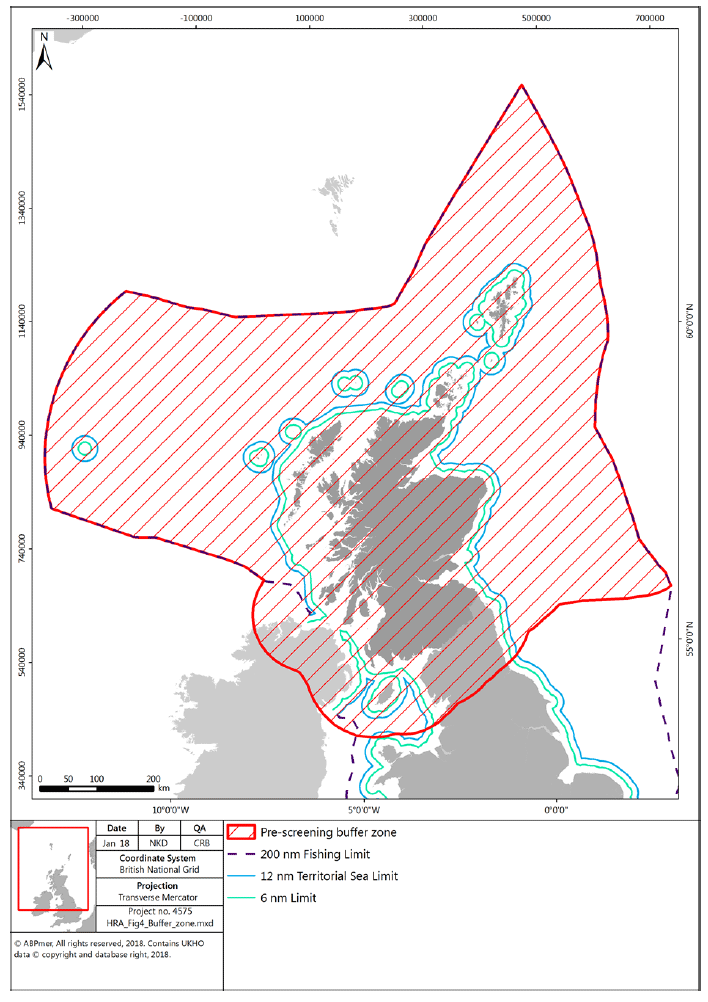 Figure 5: Pre-screening buffer zone used to identify relevant European/Ramsar sites
