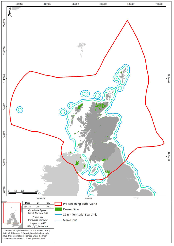 Figure 8: Location of Ramsar sites within the pre-screening buffer zone
