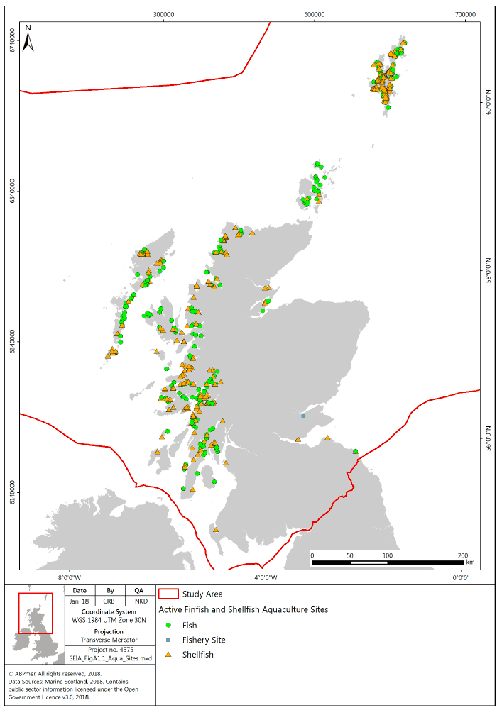 Figure A.2.1 Active finfish and shellfish aquaculture sites in Scotland