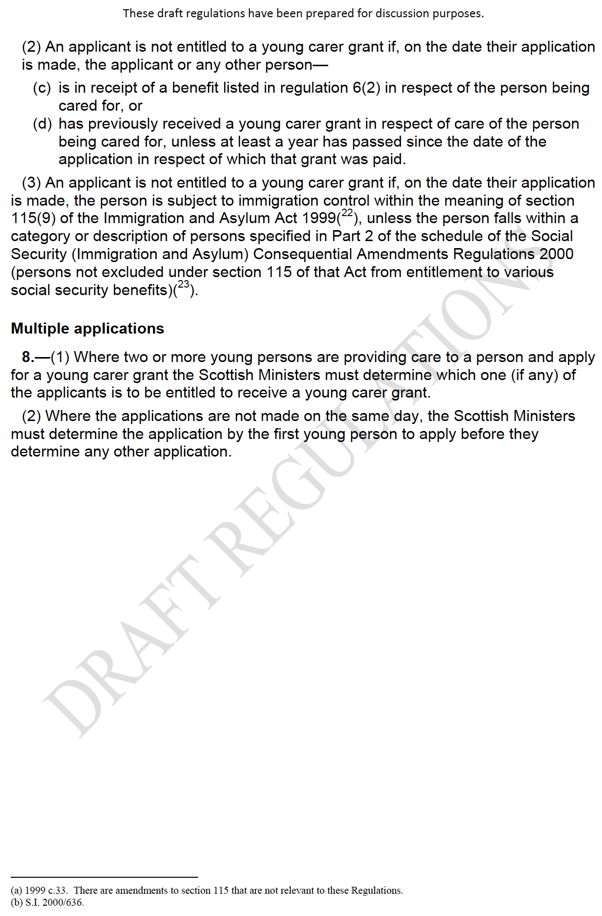 Draft Young Carer Grant Regulations