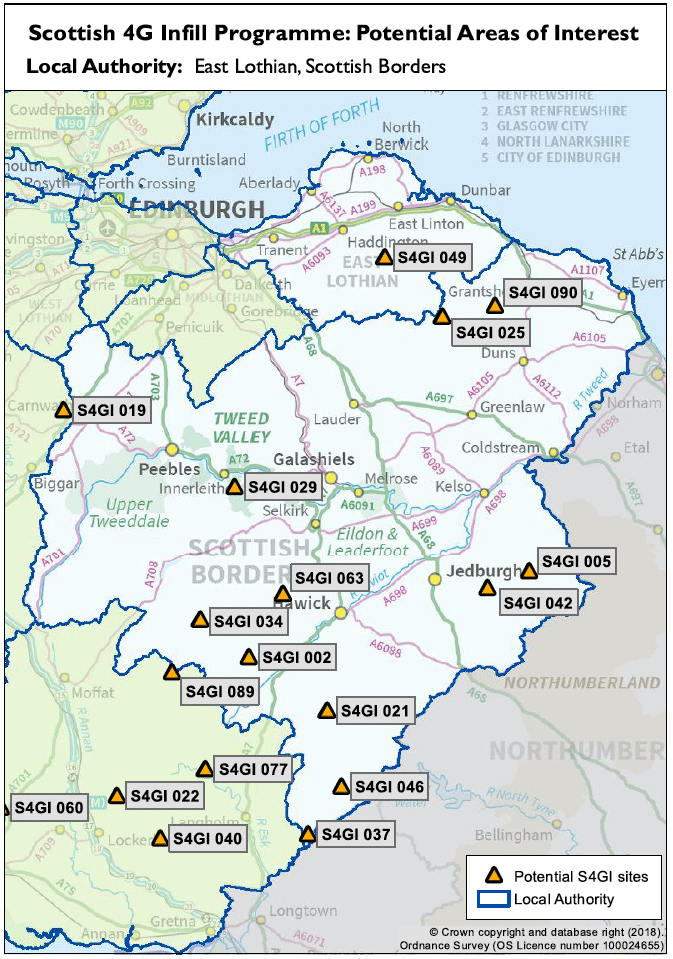 Map of Proposed Areas of Interest: Scottish Borders; East Lothian