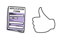 An application form with a ‘thumbs up’ symbol next to it.