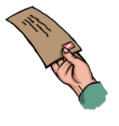 A hand holding an envelope.”