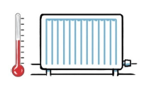 A thermometer with a radiator next to it.