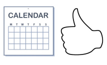 A calendar with a ‘thumbs up’ symbol next to it.