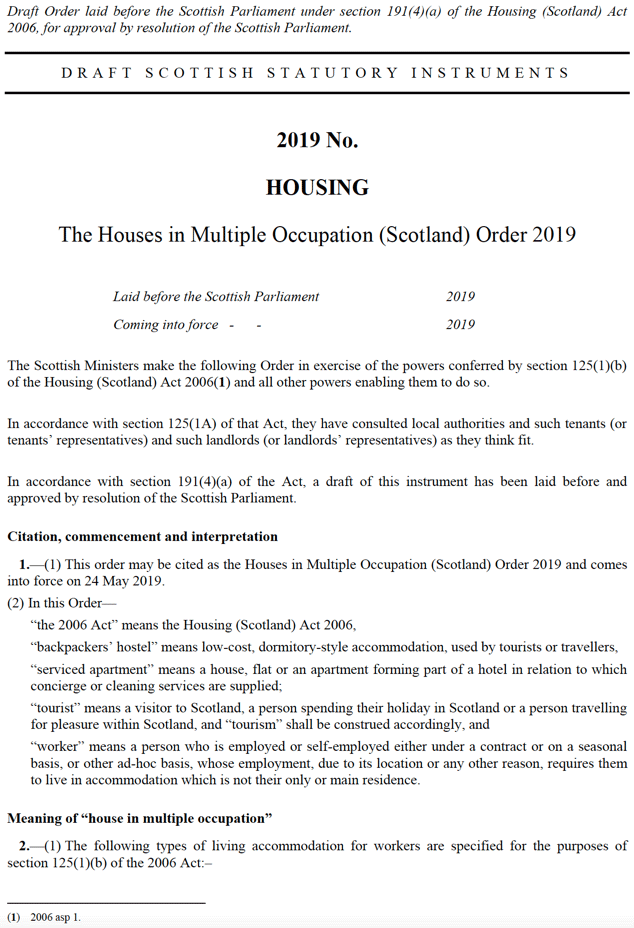 The Houses in Multiple Occupation (Scotland) Order 2019, page 1