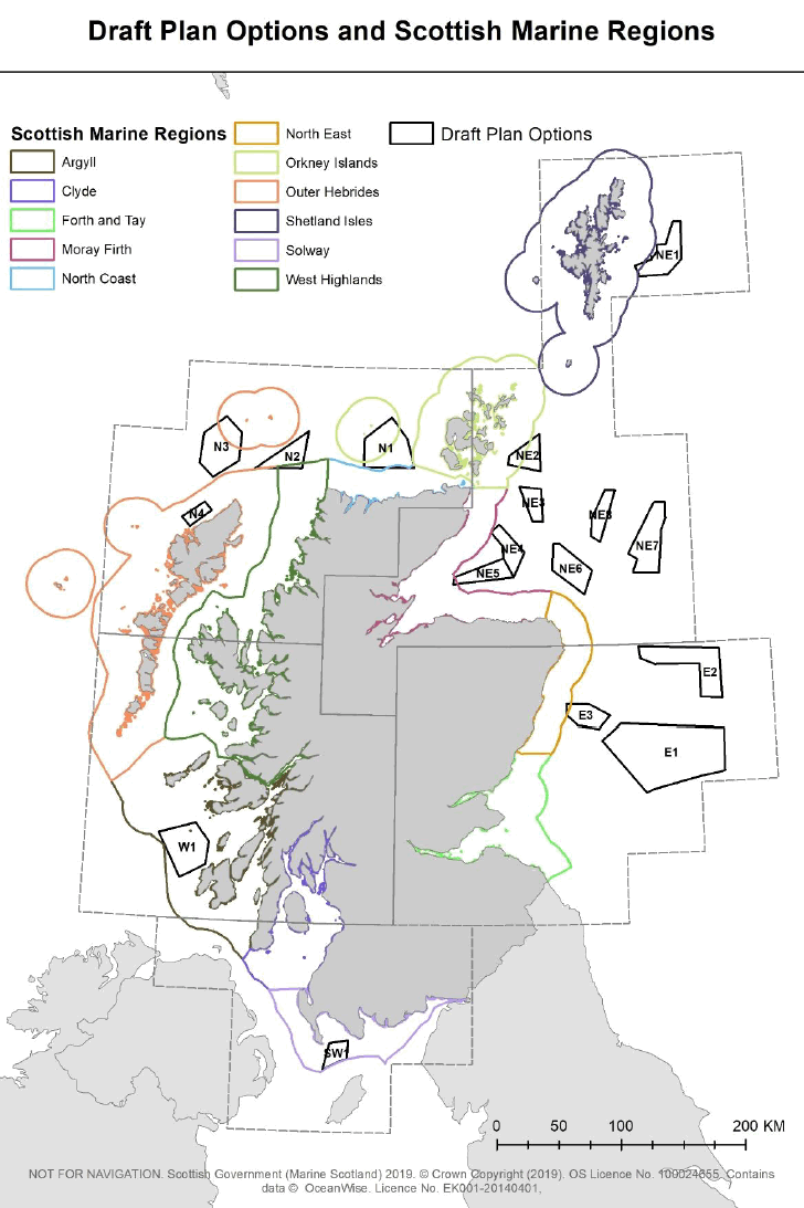 Figure 3 Draft Plan Options and Scottish Marine Regions