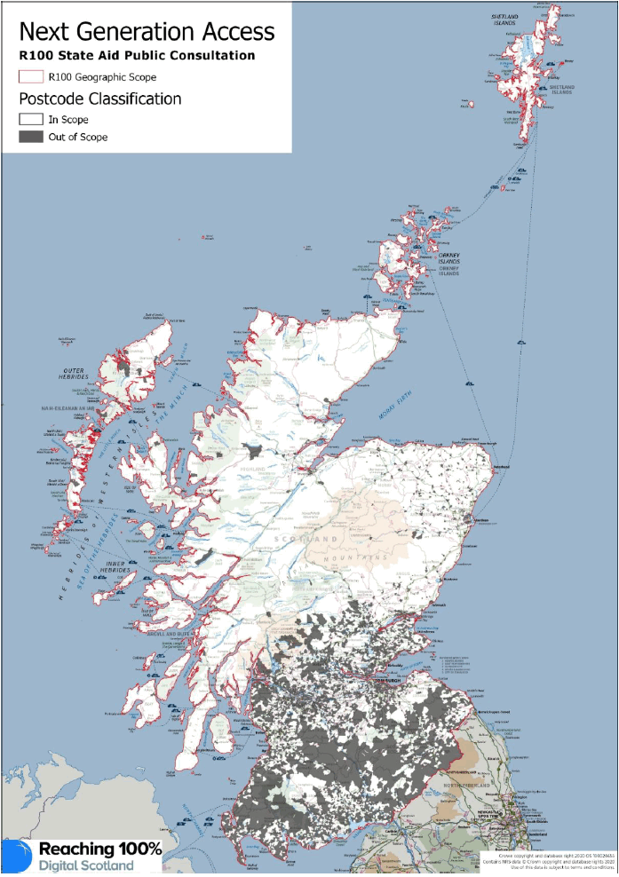 The second map in Appendix A shows the areas by postcode across Scotland that are considered in-scope of this State Aid Public Consultation