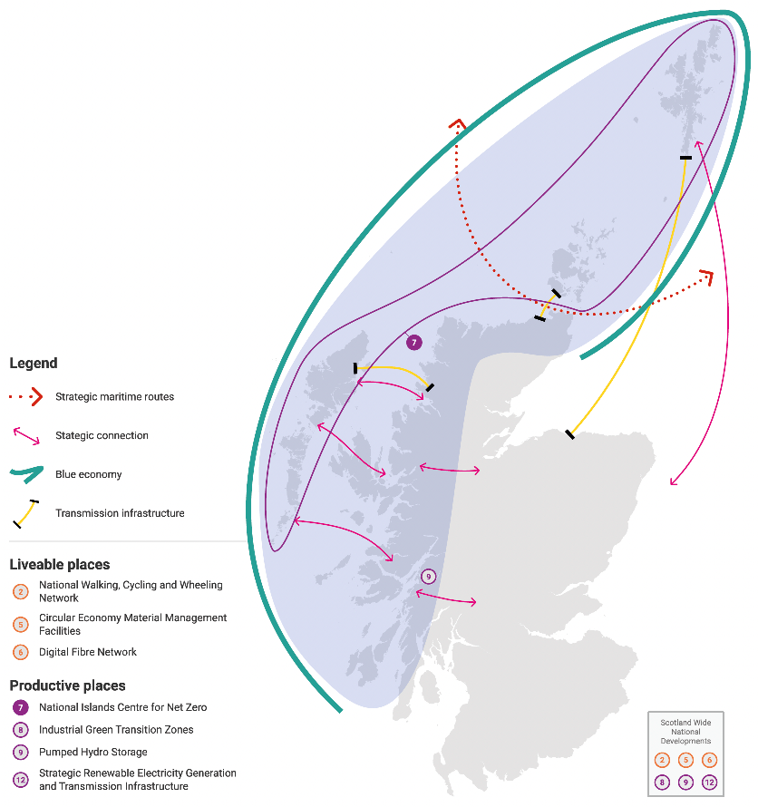 A map of North and west coastal innovation, highlighting National Developments creating Liveable places and Productive places.