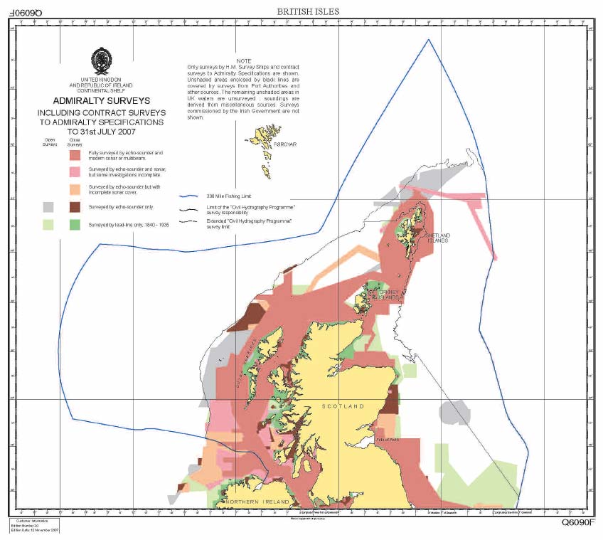 Figure 2.2 The extent and nature of Admiralty Surveys conducted under the Civil Hydrography Programme (to 31 July 2007)