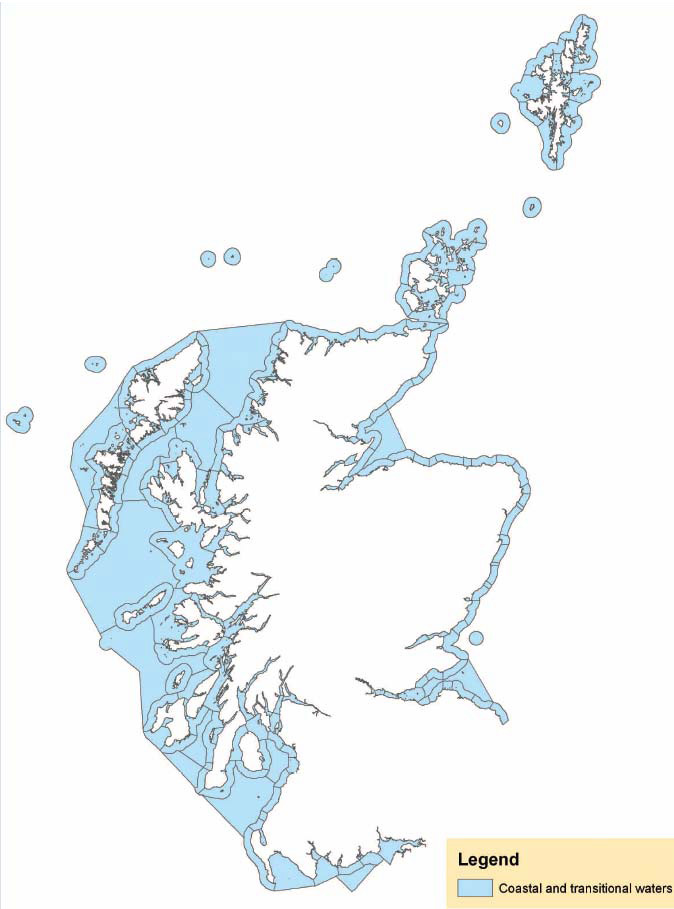Figure 3.3 Coastal and transitional water bodies delineated by the Water Framework Directive
