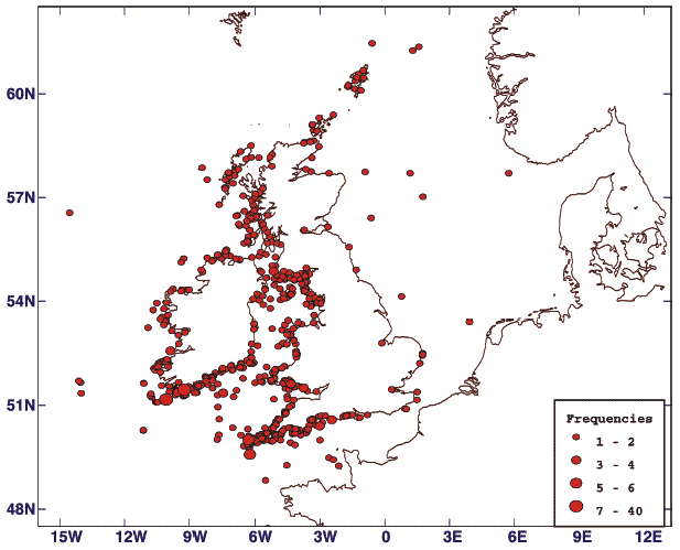 Figure 4.36 Marine turtles: All species sightings and strandings 1997-2007(33)