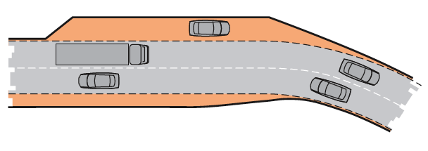 Gradual widening of the carriageway to create more informal on-street spaces diagram