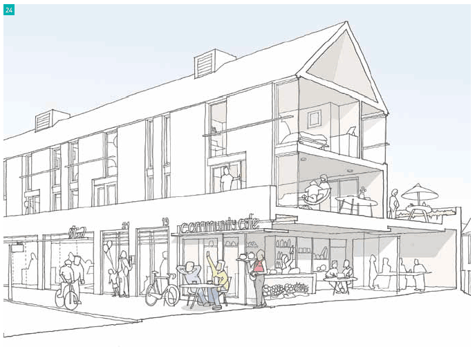 Image 16: Drawing of a building showing people outside Image 16: Drawing of a building showing people outside