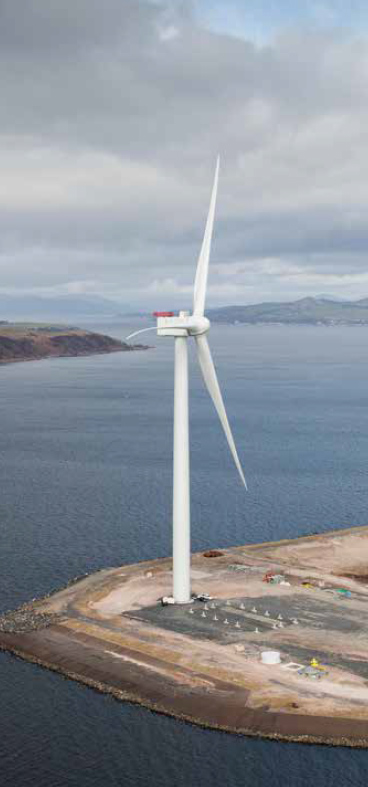 Aerial view of Hunterston offshore wind turbine test facility, North Ayrshire.