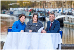 Glasgow City Council Leader Susan Aitken, Scottish Canals’ CEO Catherine Topley and Simon Parsons, Scottish Water Strategic Customer Services Planning Director Glasgow City Council Leader Susan Aitken, Scottish Canals’ CEO Catherine Topley and Simon Parsons, Scottish Water Strategic Customer Services Planning Director