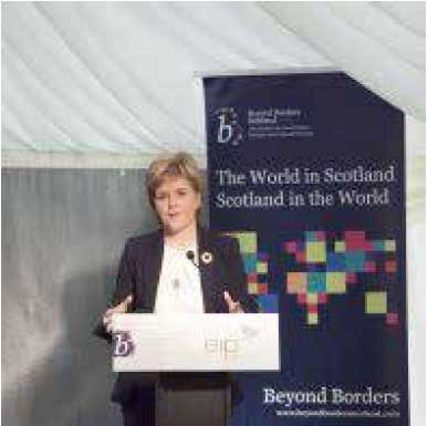 First Minister Nicola Sturgeon speaking at Beyond Borders event. First Minister Nicola Sturgeon speaking at Beyond Borders event.