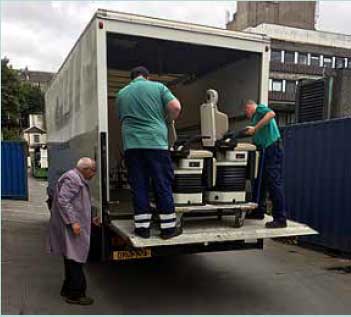 NHS Greater Glasgow and Clyde loading the 16 dental chairs donated for the MalDent project that were removed some years ago from a Glasgow clinic during a refurbishment programme. NHS Greater Glasgow and Clyde loading the 16 dental chairs donated for the MalDent project that were removed some years ago from a Glasgow clinic during a refurbishment programme.
