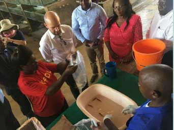 Minister for Europe, Migration and International Development, Ben Macpherson, hears about the Lake Malawi Aquaculture initiative at their premises. Minister for Europe, Migration and International Development, Ben Macpherson, hears about the Lake Malawi Aquaculture initiative at their premises.