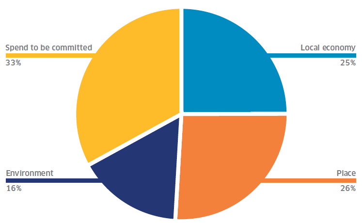 Pie chart showing the percentage spend across primary outcomes
