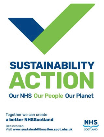 an example of a Sustainability Action poster, showing a green and blue tick on a white background