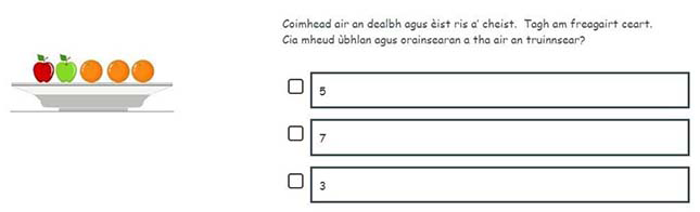 A Gaelic example of a P1 number item for counting.