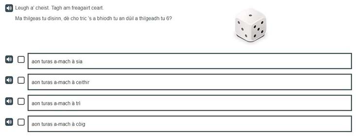 A Gaelic examples of a P4 information handling item assessing probability.