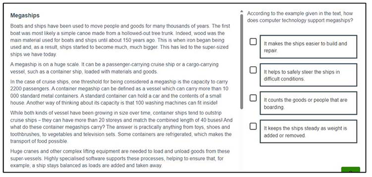 An English example of a P7 Finding and using information item.