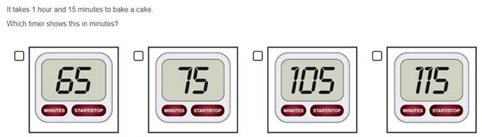 An English example of a potential P4 measurement, time and money item to convert hour and minutes to minutes only.