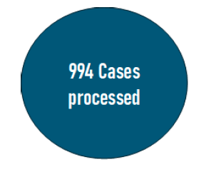 blue bubble white text showing 994 cases processed
