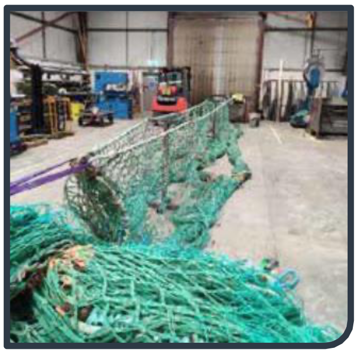 Nets being repaired in the Marine Lab workshop.